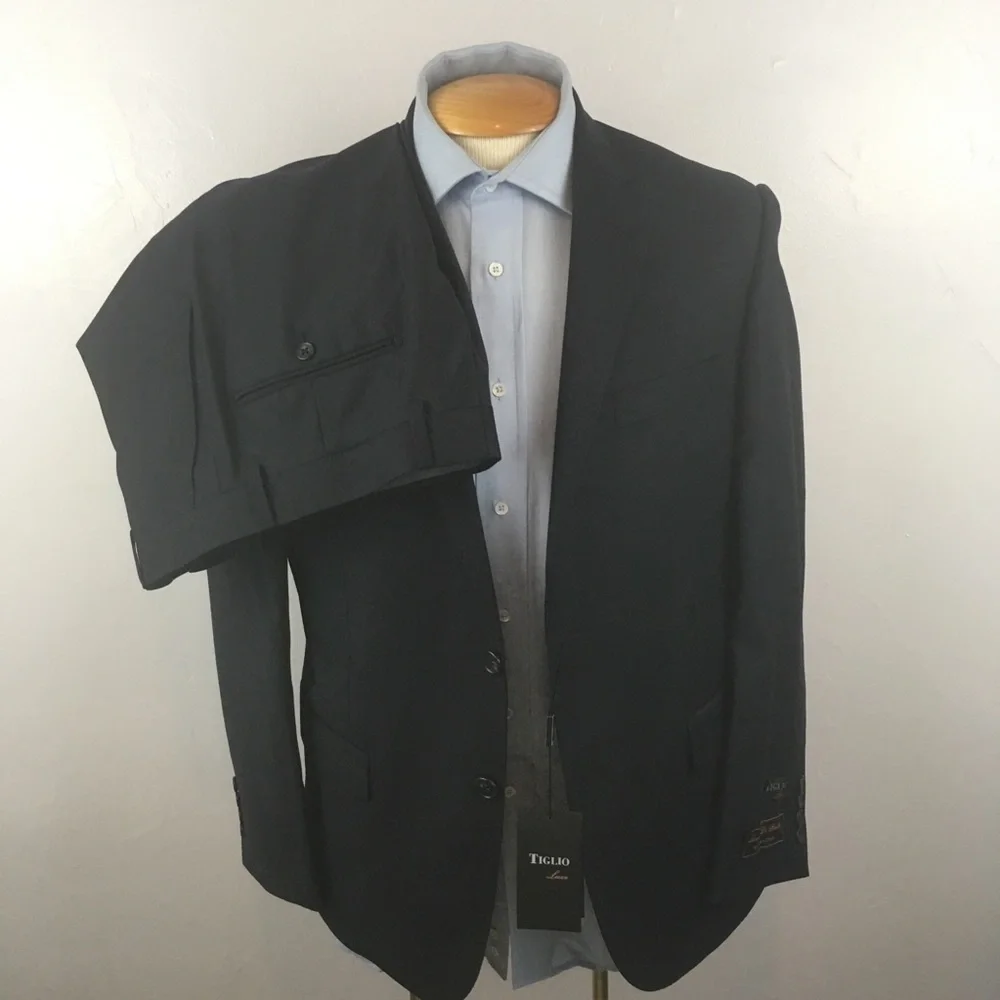 Tiglio mens suit 40s solid navy 2 piece side vents 2 button new  nwt wool ea0138